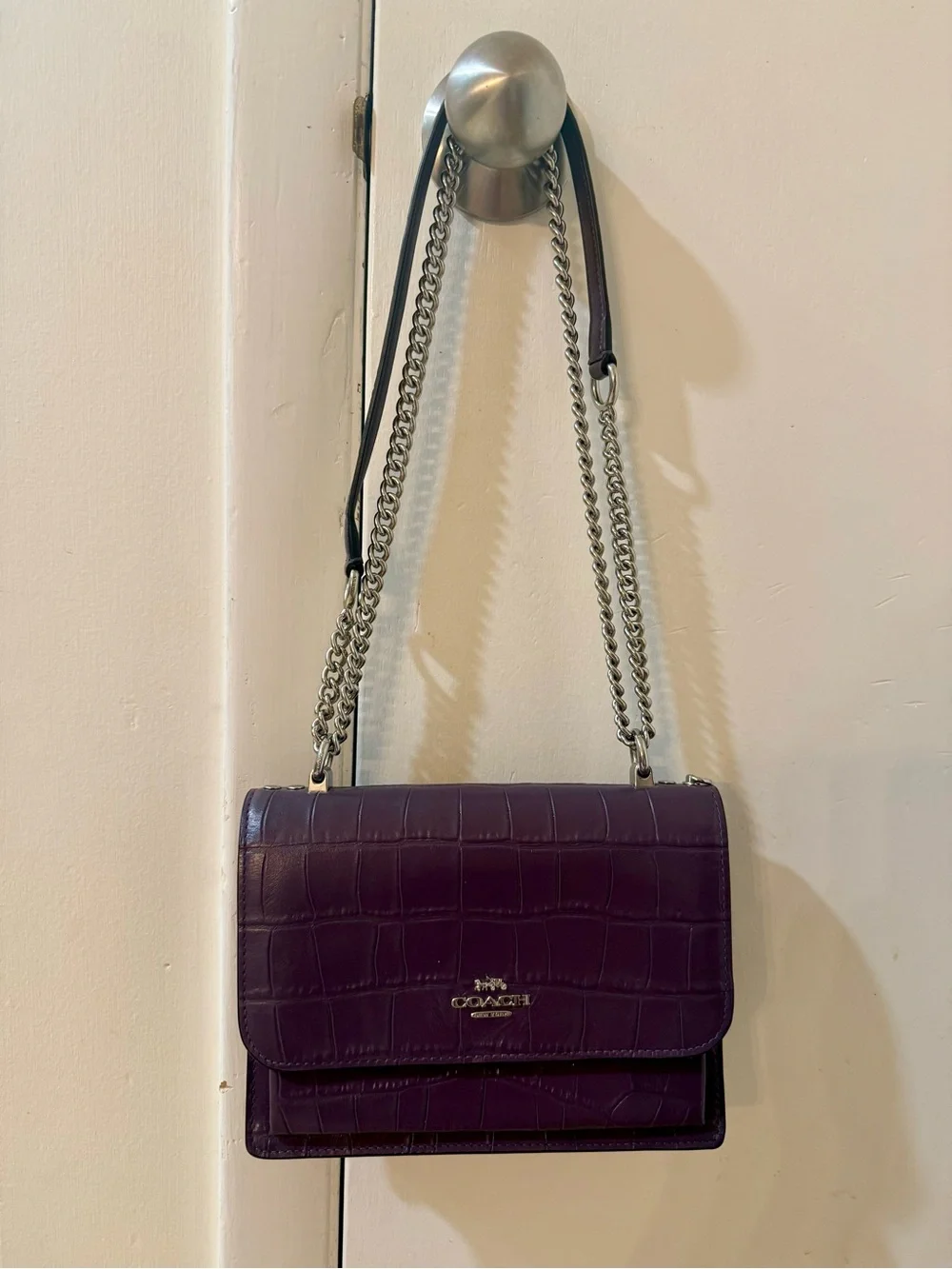Coach Croc Embossed Purple Leather Crossbody + Dust Bag